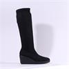 Miss Elastic Wedge Long Boot - Black Stretch